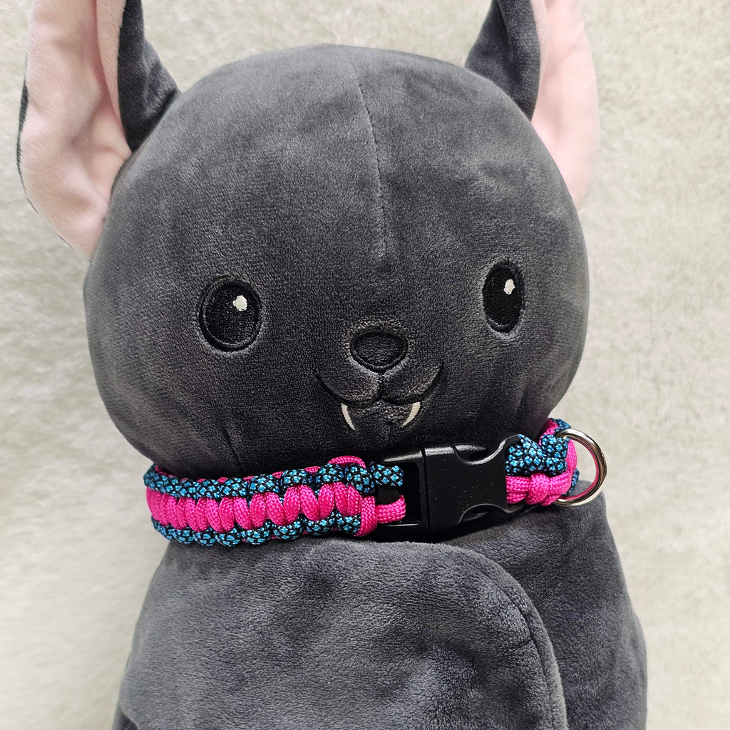 Paracord Collar - Integrated D-Ring - Pink/Teal Patterned