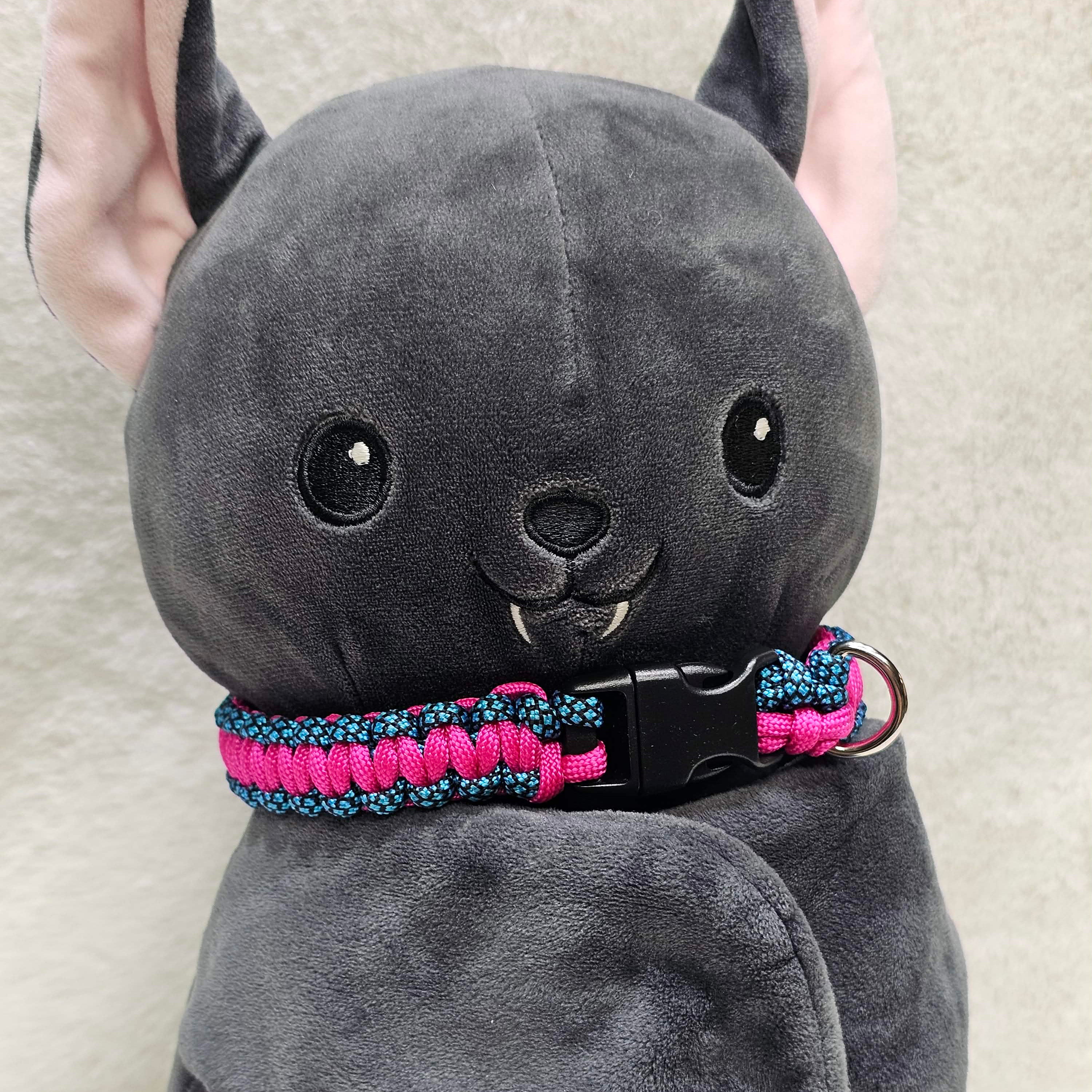 Paracord Collar - Integrated D-Ring - Pink/Teal Patterned