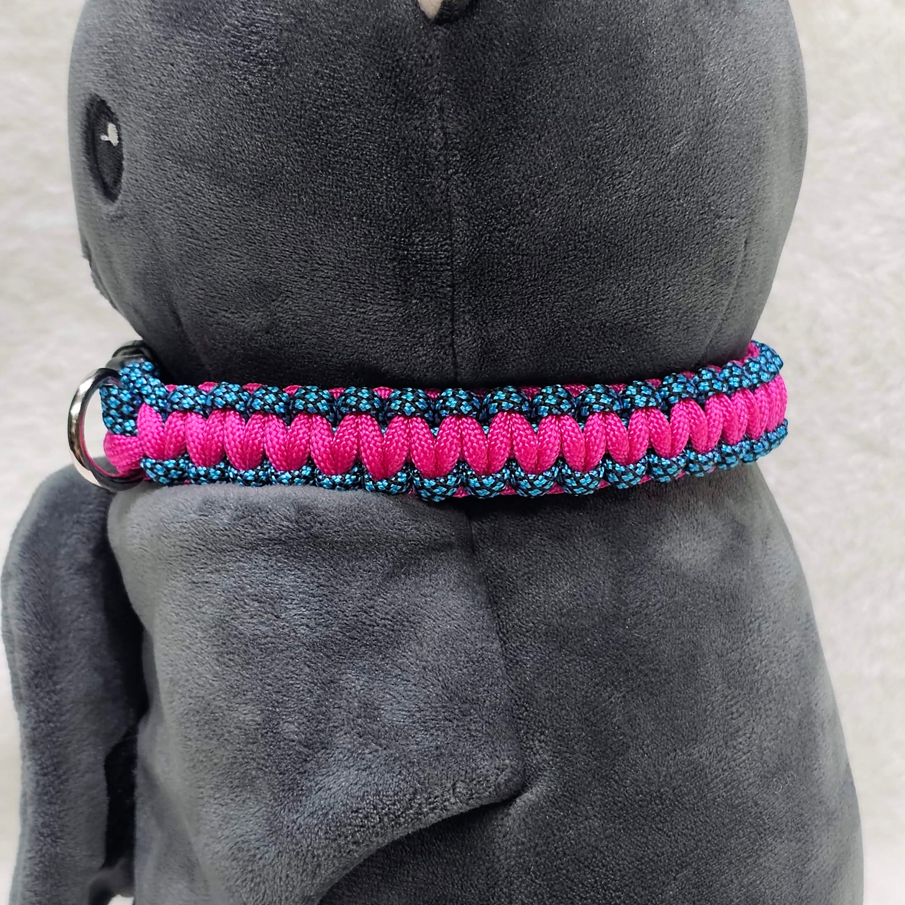 Paracord Collar - Integrated D-Ring - Pink/Teal Patterned