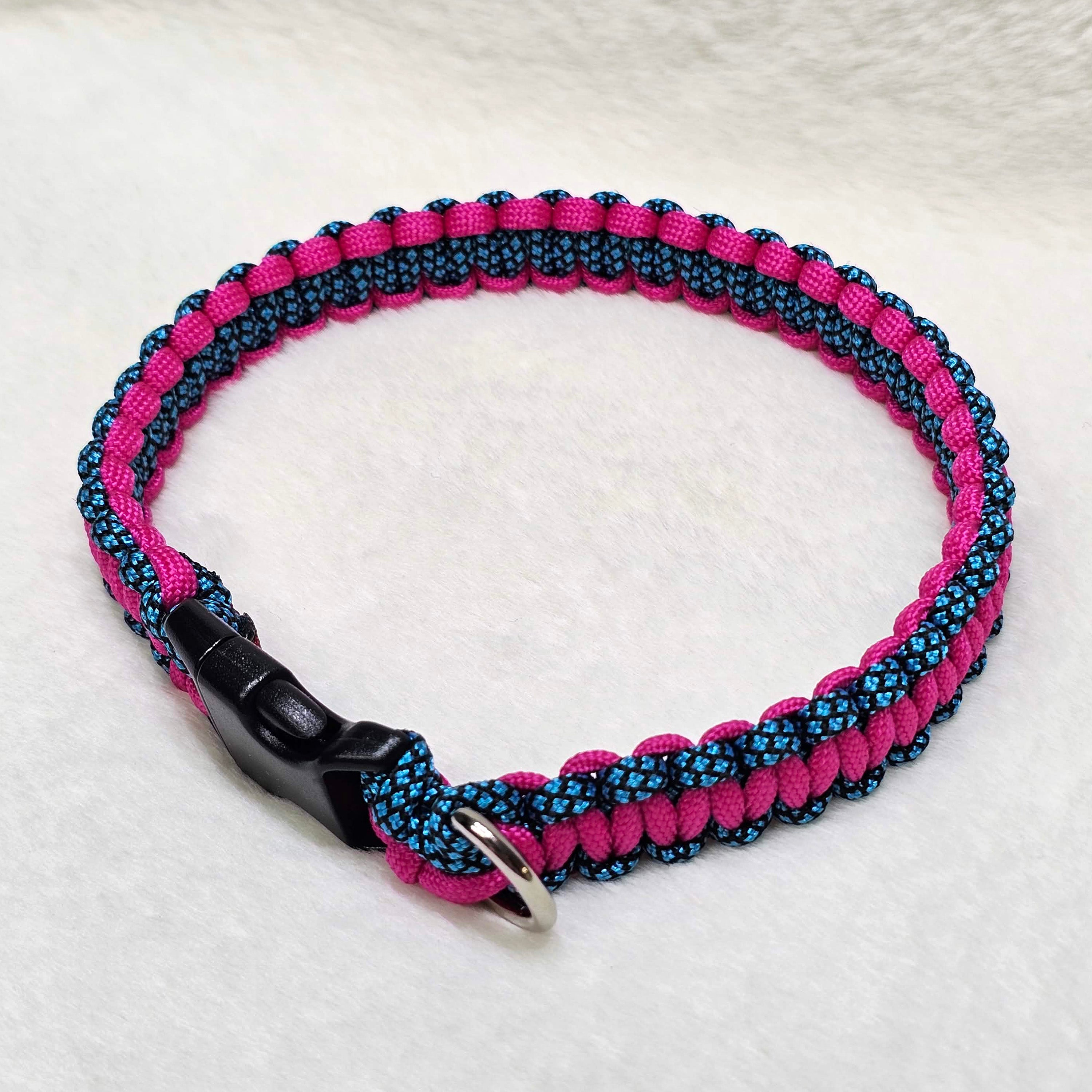 Paracord Collar - Integrated D-Ring - Pink/Teal Patterned